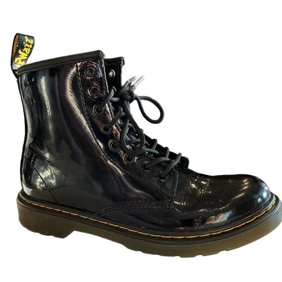 Dr Martens Black Combat Boots Youth size 3 Leather Lace Up Side Zip 1460J - Picture 1 of 10